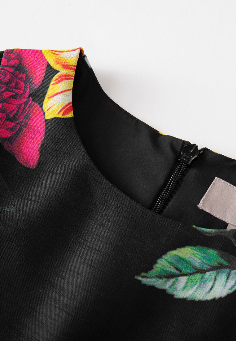 Floral-print Twill Pleated-detail Dress