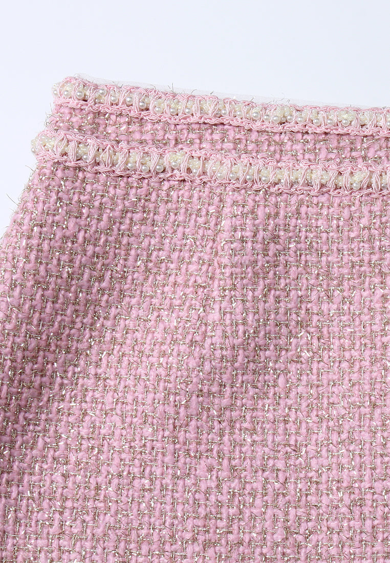 Pink Tweed Skirt with Trim Detail