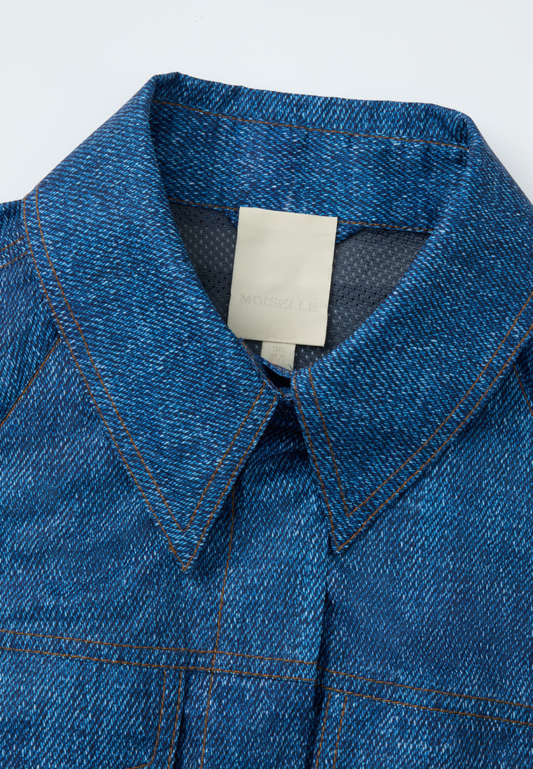 Concealed-button Denim-pattern Jacket