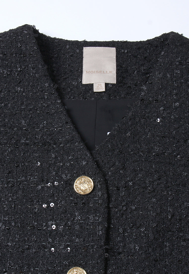 Crystal Grain Gold-Button Tweed Vest