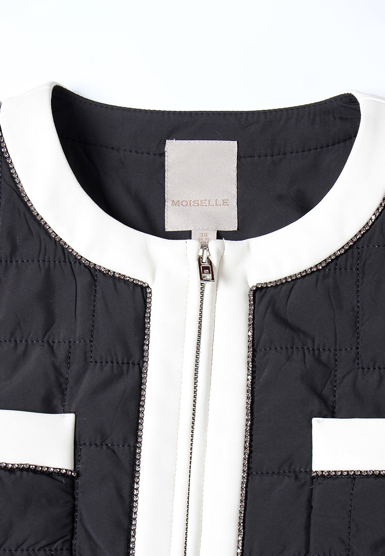 Noir Contrast Veste Matelassée