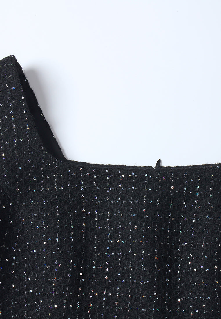 Céleste Grid Speckled Tweed Dress