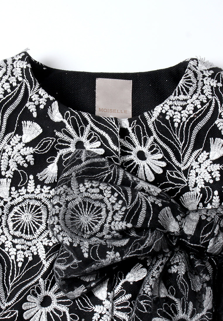 Floral Embroidery Bow-detail Coat