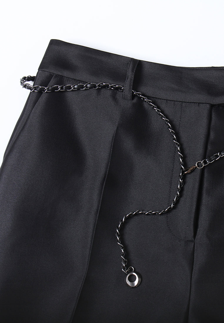 Chain Belt Pleated Cropped Trousers
