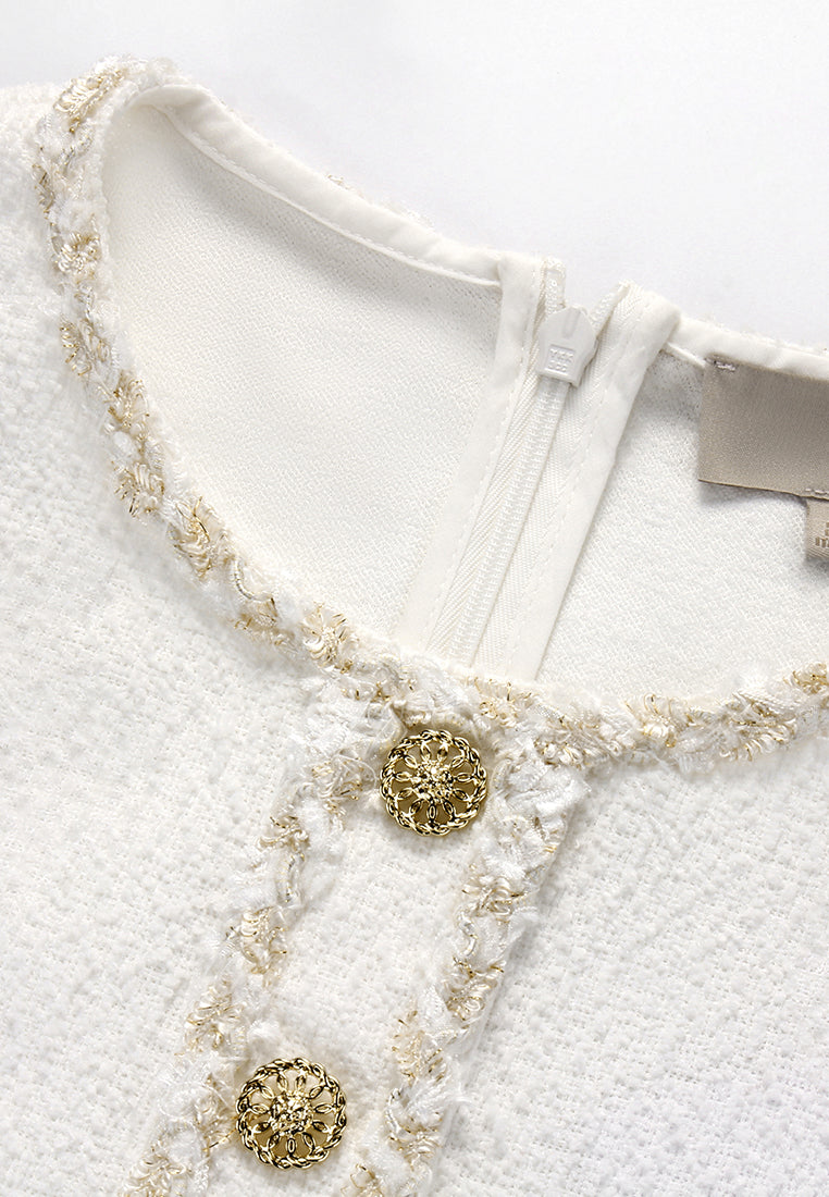 White Braided Gold Button Blouse