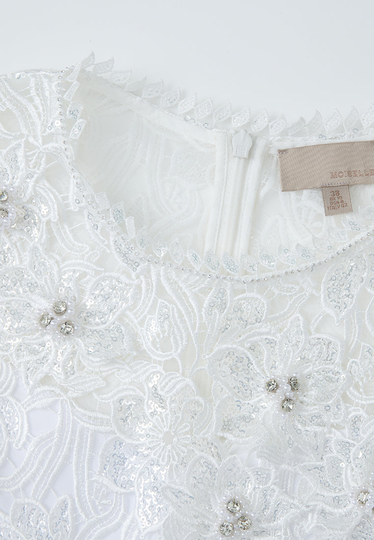 Embellished Pop-up Detail Hollow-carved Lace Dress