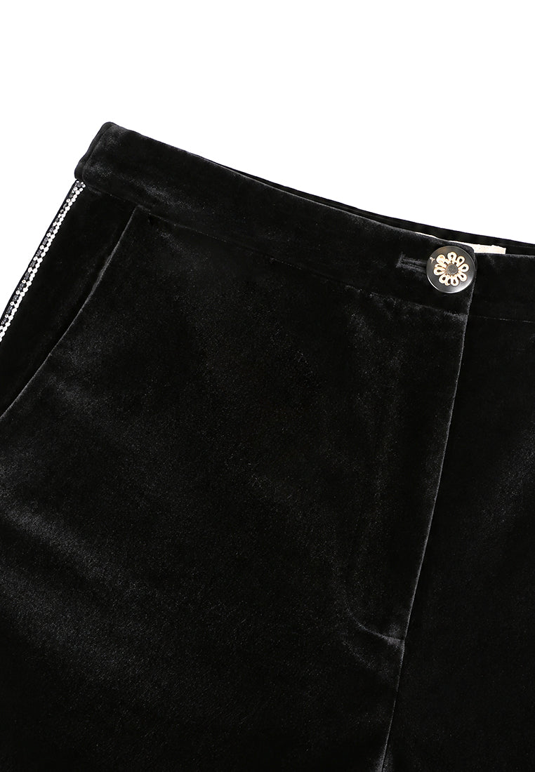 Noir Éclat Crystal-Trim Velvet Trousers