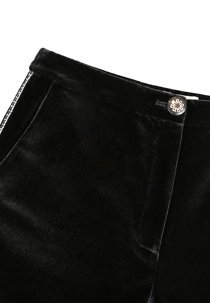 Noir Éclat Crystal-Trim Velvet Trousers