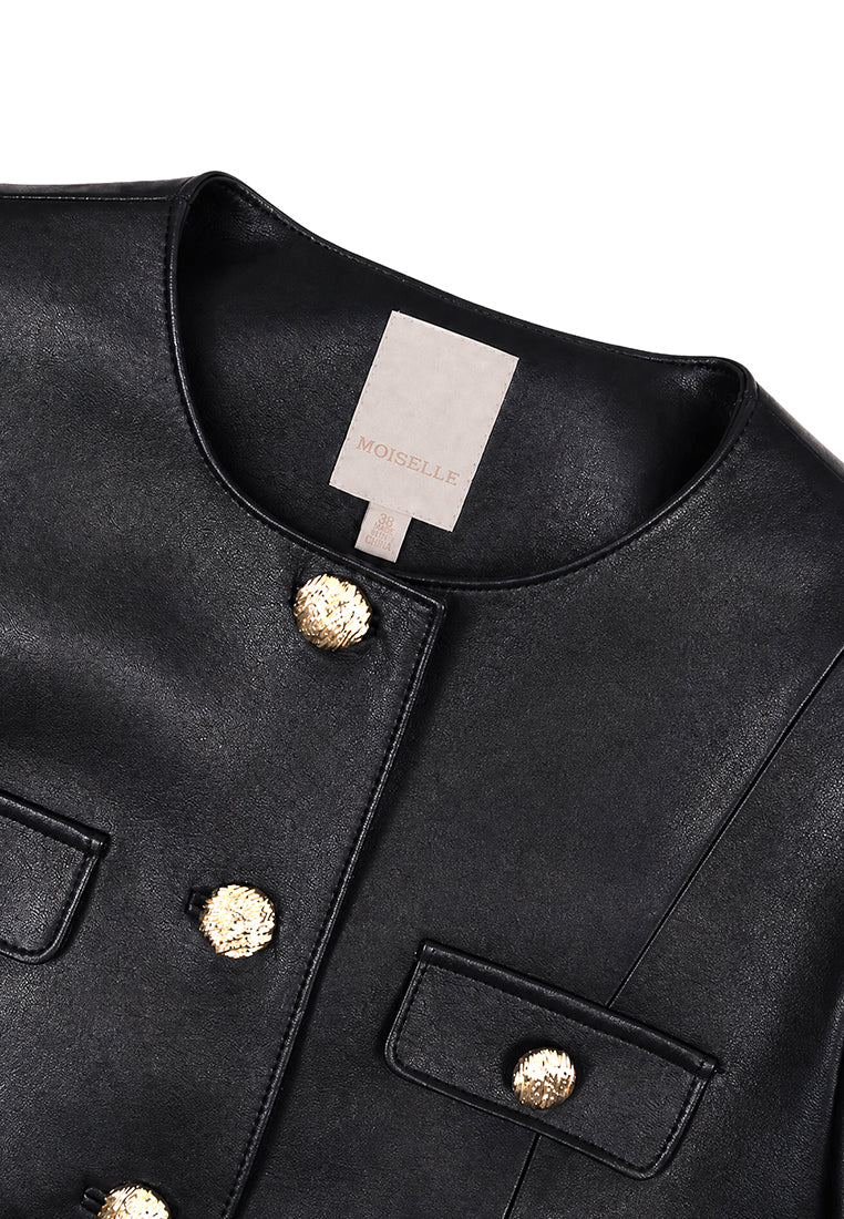 Noir Cuir Bouton Doré Jacket
