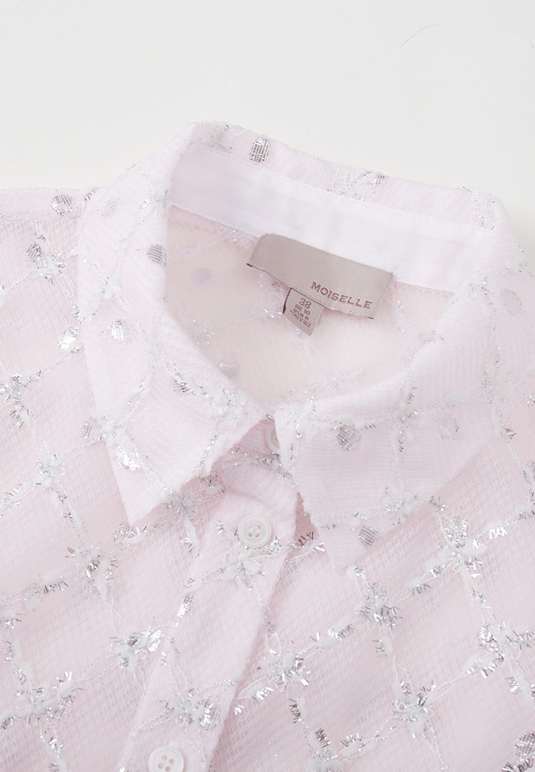 Pink Diagonal Check Lace Collar Shirt