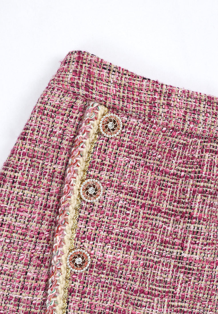 Rosé Jardin Floral Tweed Wrap Skirt