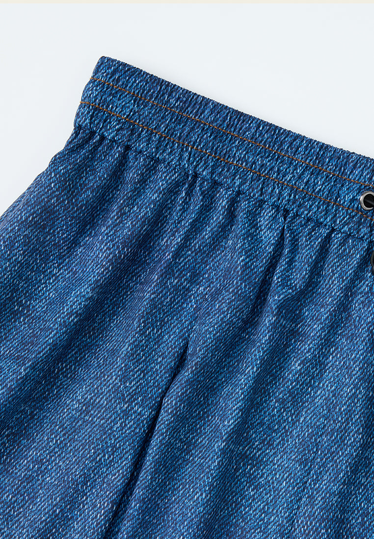 Denim-pattern Drawstring-waistband Wide-leg Trousers