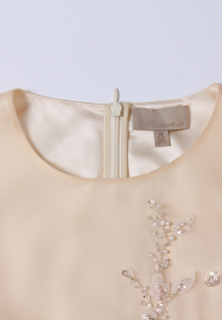 Cape-Detail Appliqué Mesh Dress