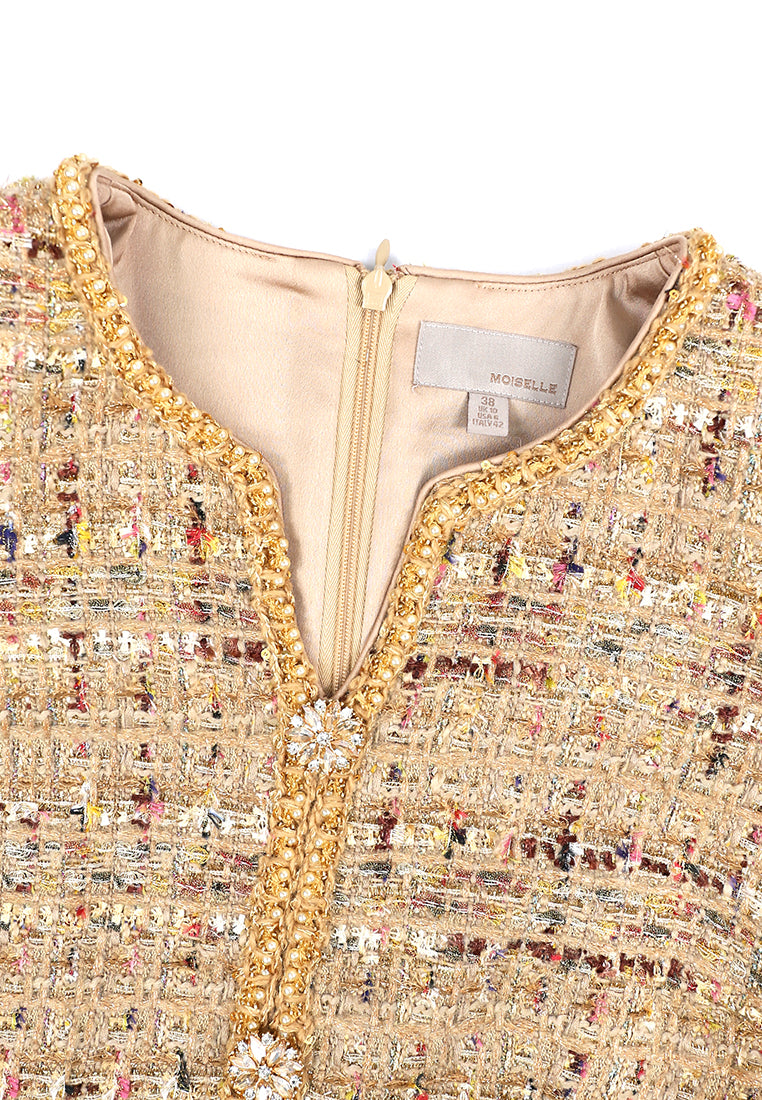 Beige Tweed Carreau Doré Dress
