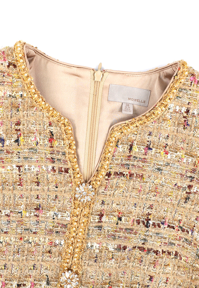 Beige Tweed Carreau Doré Dress