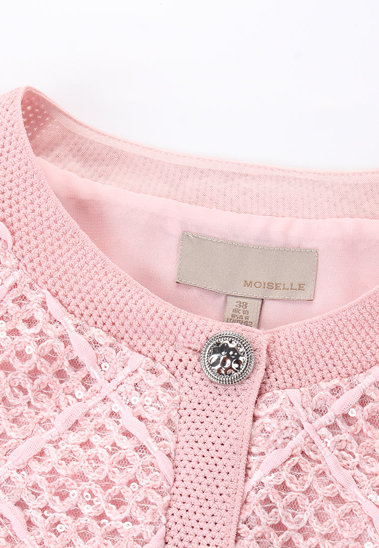 Rosé Checkered Orné Cardigan