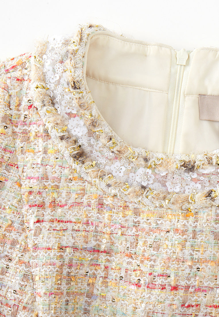 Lace-detail Braided-trim Mixed Tweed Dress