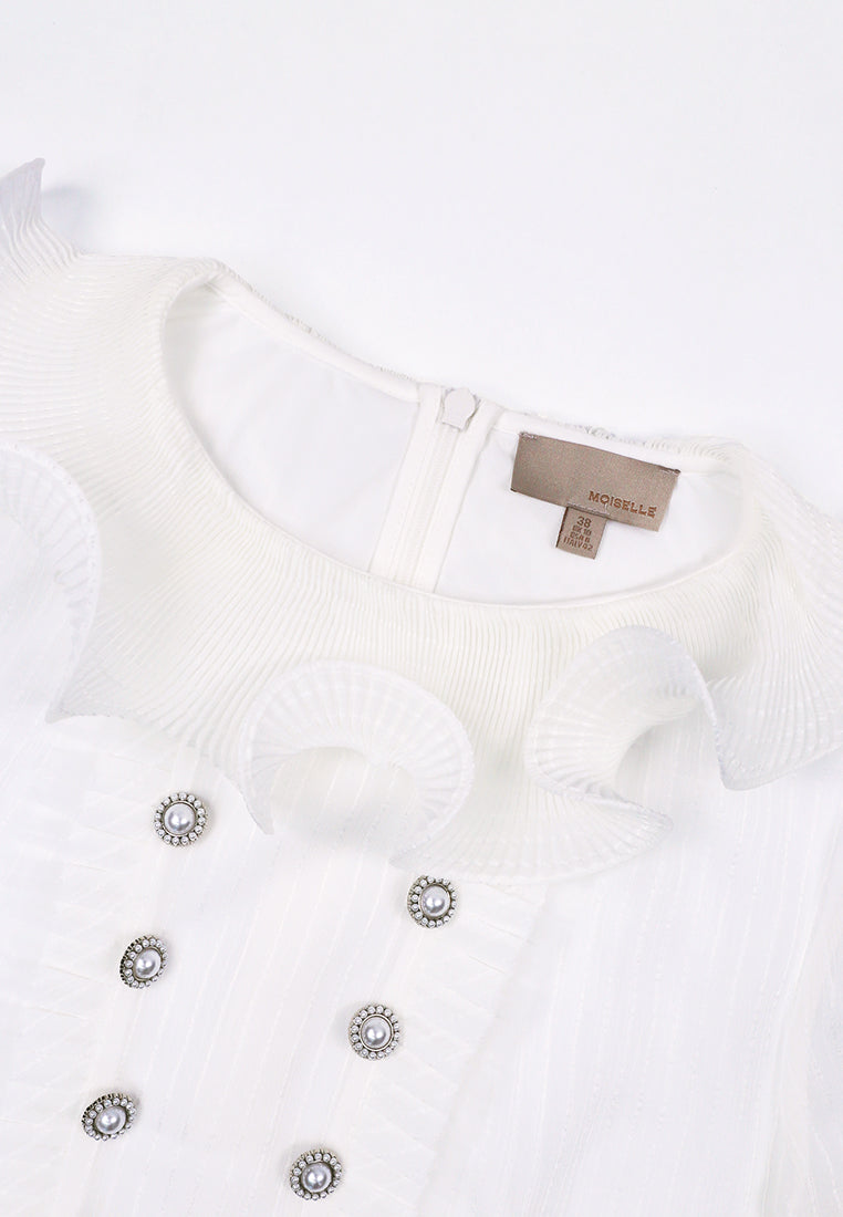 Blanc Plissé Élégance Blouse