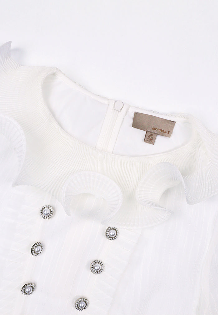 Blanc Plissé Élégance Blouse