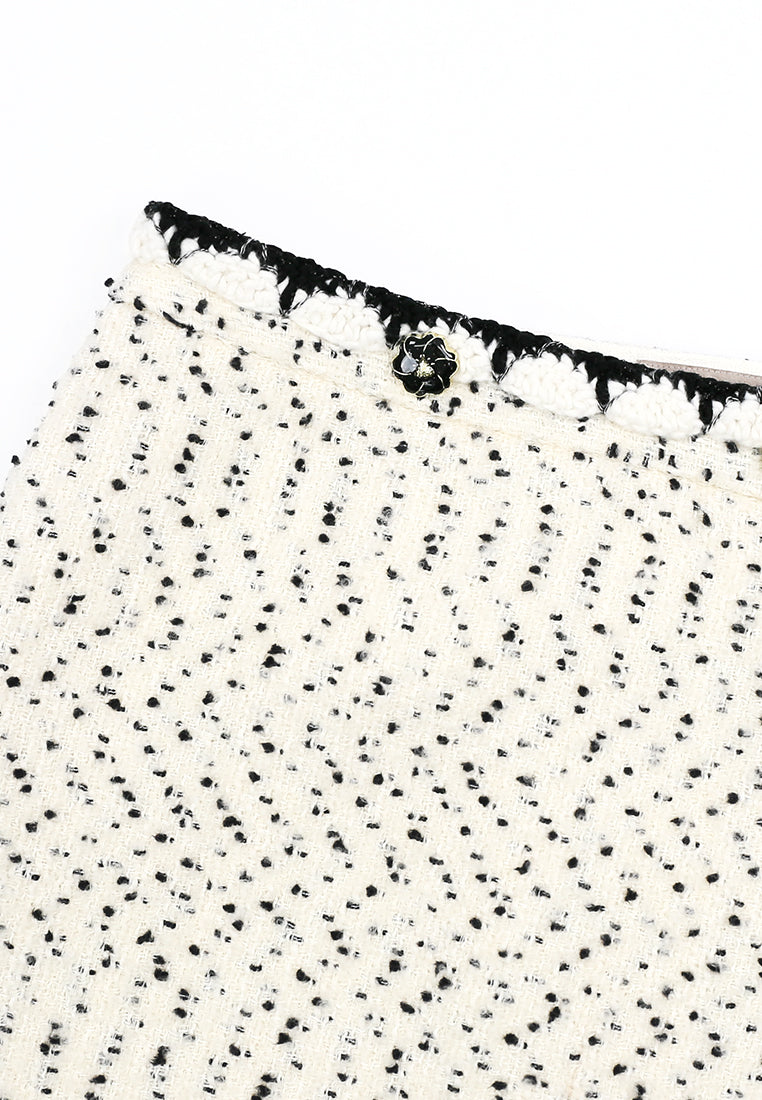 Blanc Tweed Polka Plissé Skirt