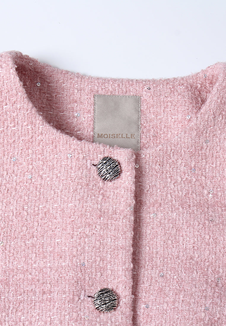 Éclat Bijou Belted Tweed Dress