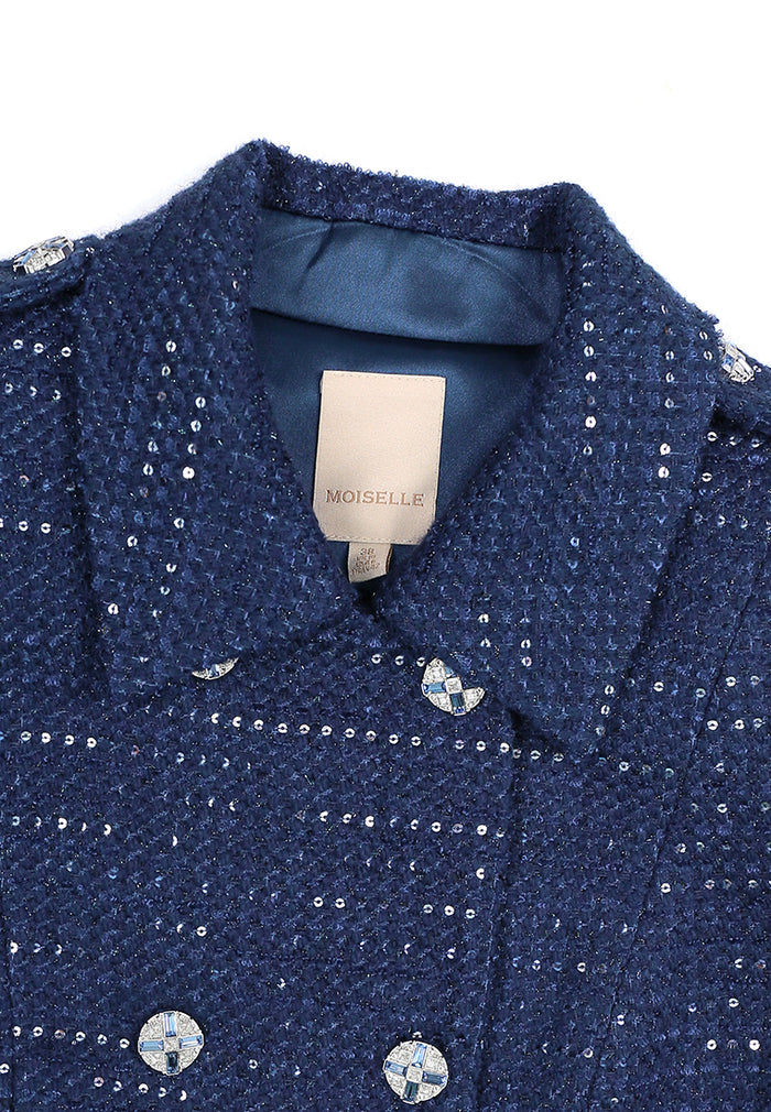 Bleu Étoilé Sequin Tweed Peacoat