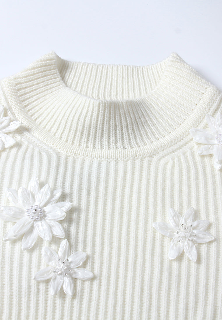 Broderie Fleurie Ribbed Knit Top