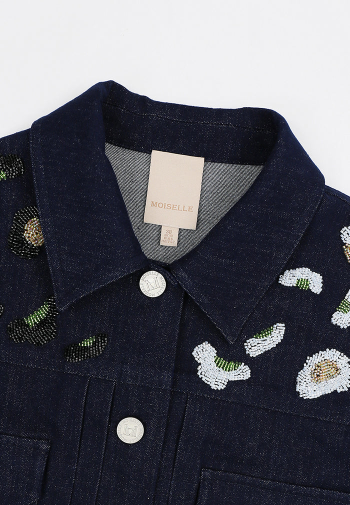 Bleu Denim Brodé Cristal Jacket