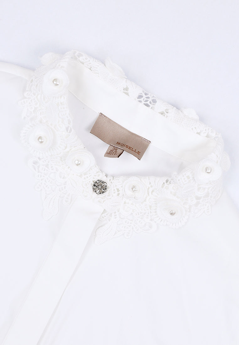 Blanc Dentelle Fleurie Blouse