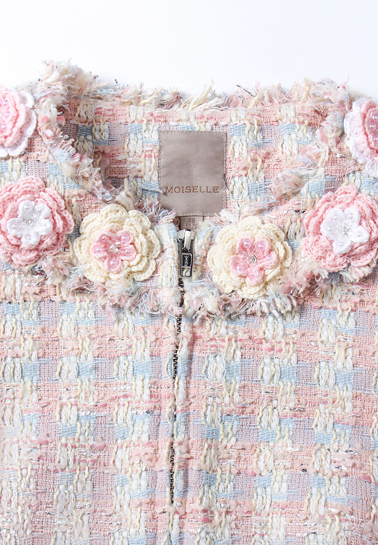 Éclat Pastel Tweed Zip Dress