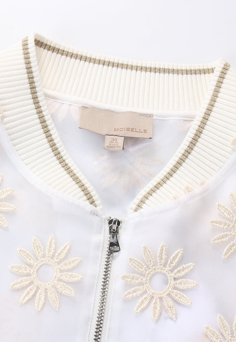 Ivory Daisy Sheer Bomber Jacket