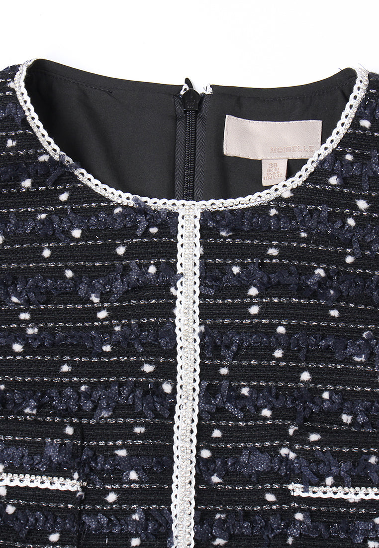 Embellished Trim Tweed Sheath Dress