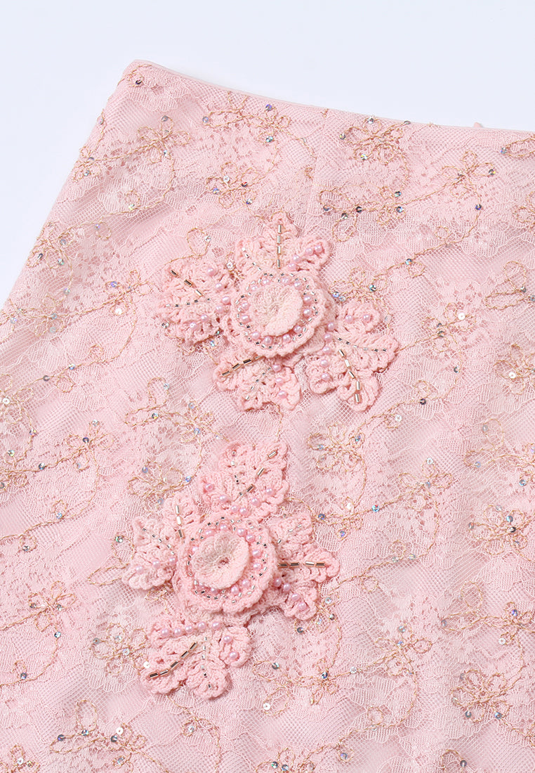 Blush Lace Embellished Skirt
