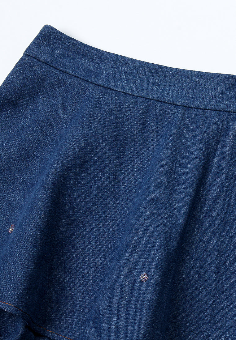 Indigo Bloom Layered Denim Skirt