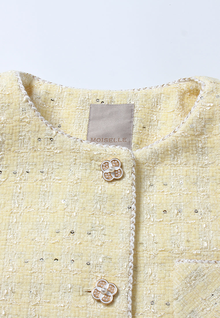 Golden Tweed Coat with Pearl Chain Belt