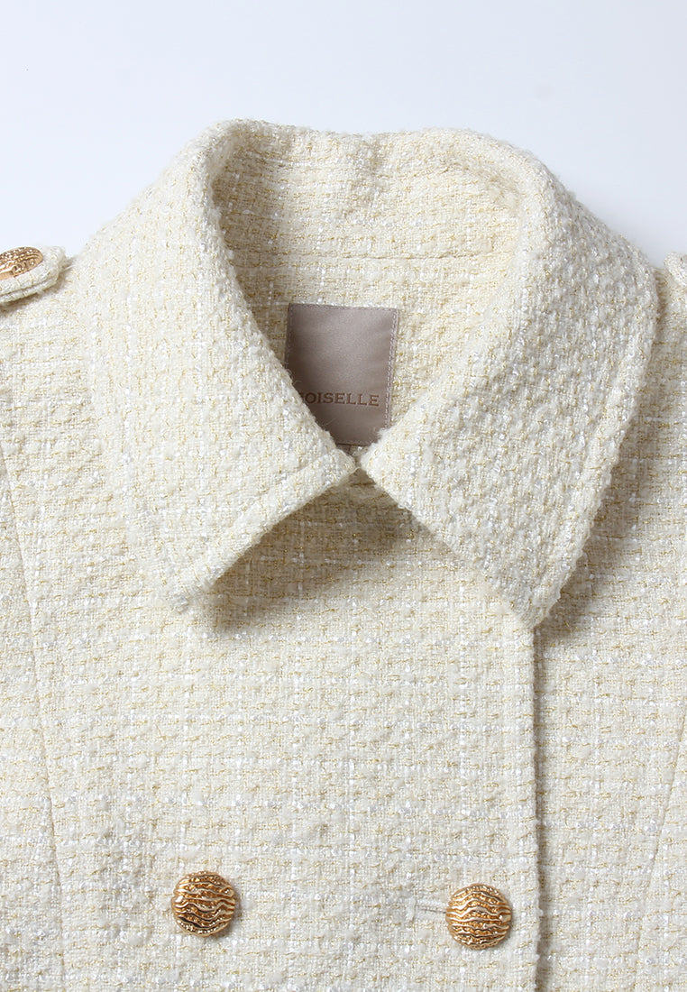 Crème Frange Double-Breasted Coat