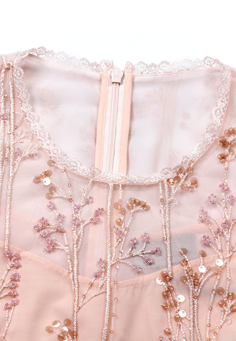 Blush Elegance Embroidered Long Dress