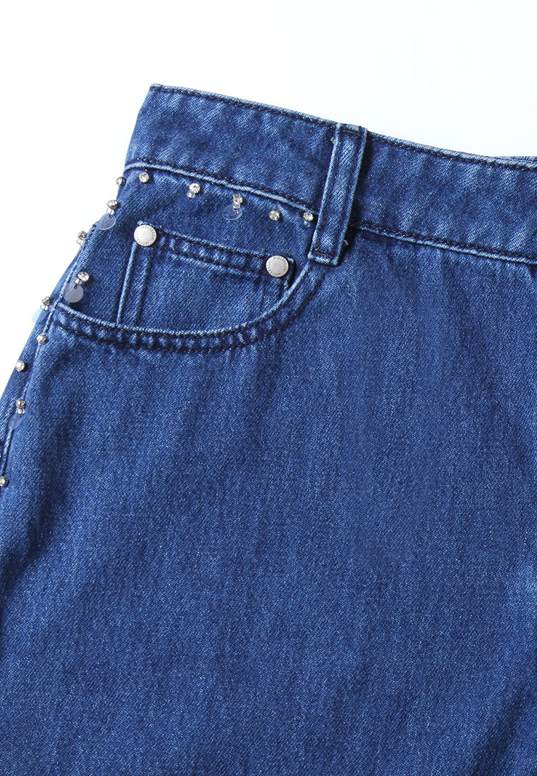 Embellished Side-Seam Denim Trousers