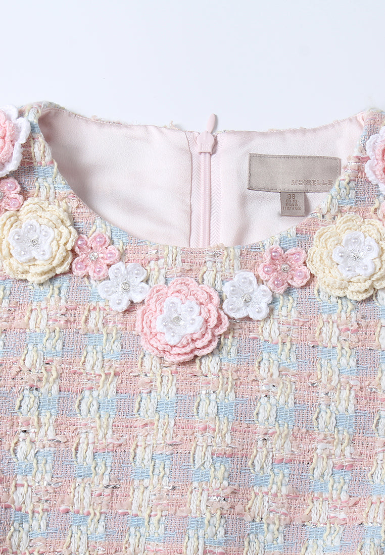 Éclat Fleurie Robe en Tweed Pastel