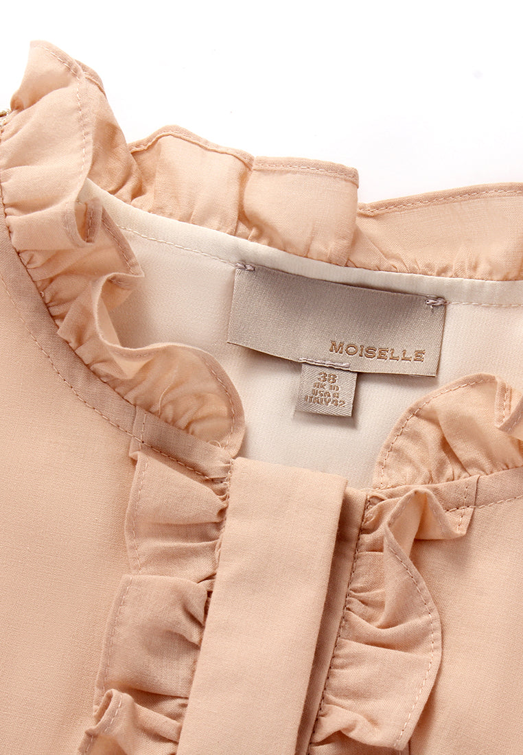 Peach Ruffle Paisley Embroidered Blouse