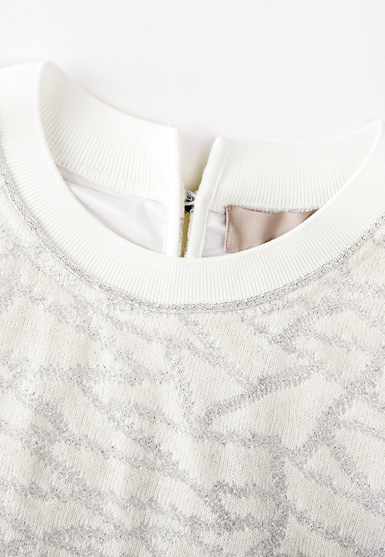 White Metallic Knit Short Sleeves Top MOISELLE