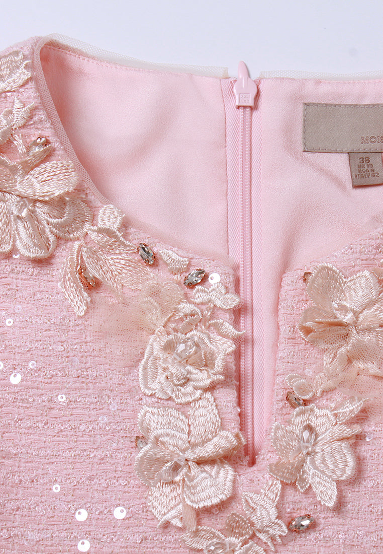 Appliqué V-neck Sequin Tweed Dress