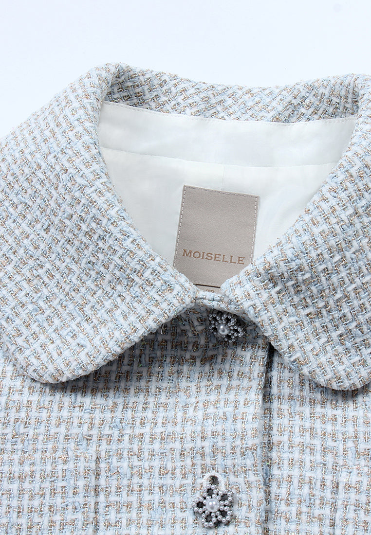 Azure Bloom Textured Tweed Jacket