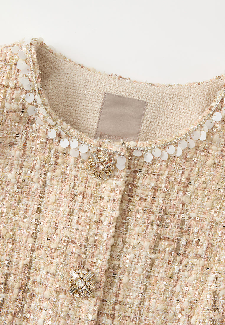 Sequin-detail Lurex Mixed Tweed Coat