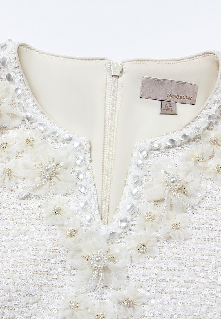 Ivory Elegance Embellished Tweed Dress