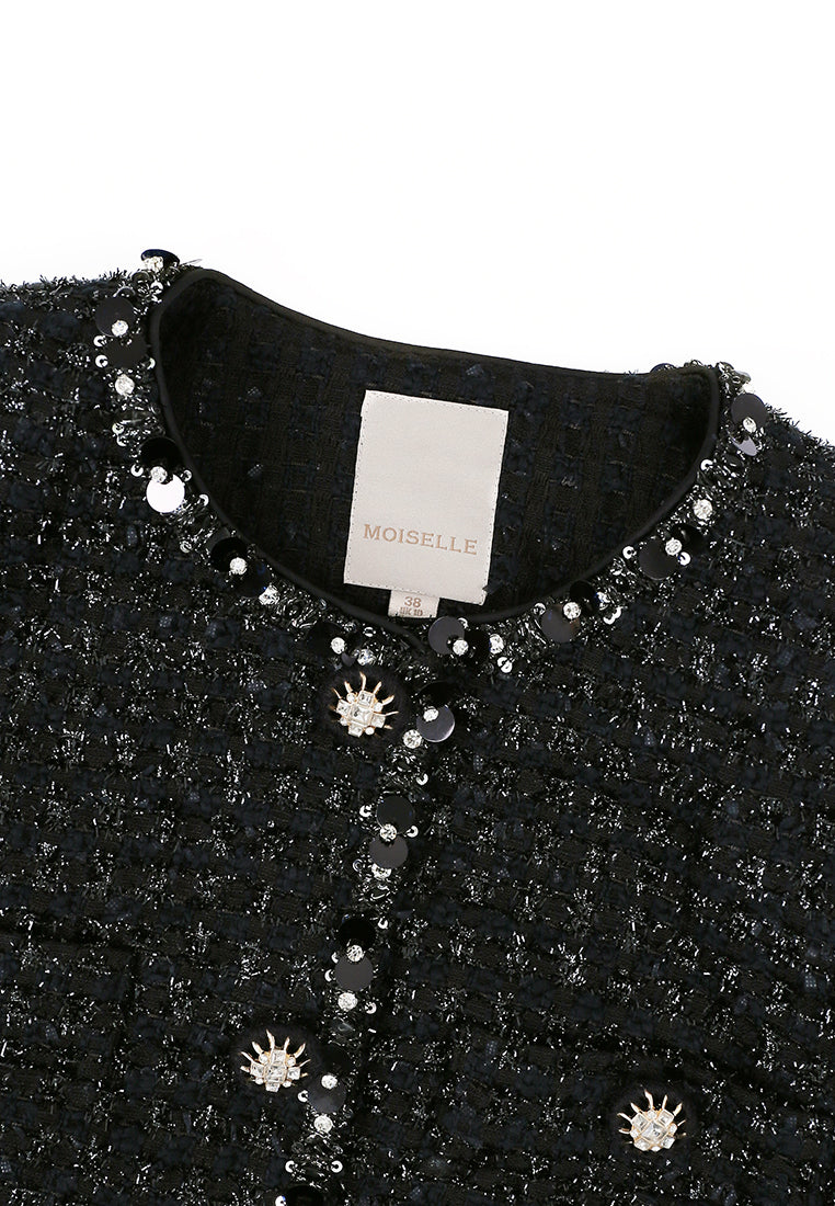 Noir Tweed Bijou Frange Jacket