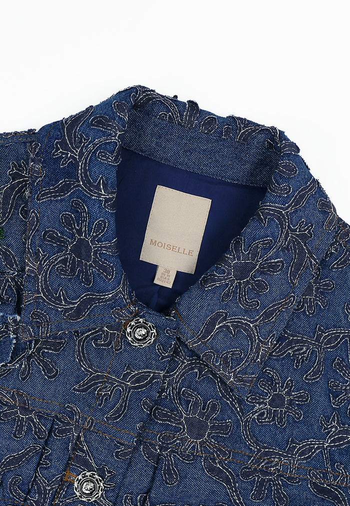 Bleu Denim Fleur Brodé Jacket