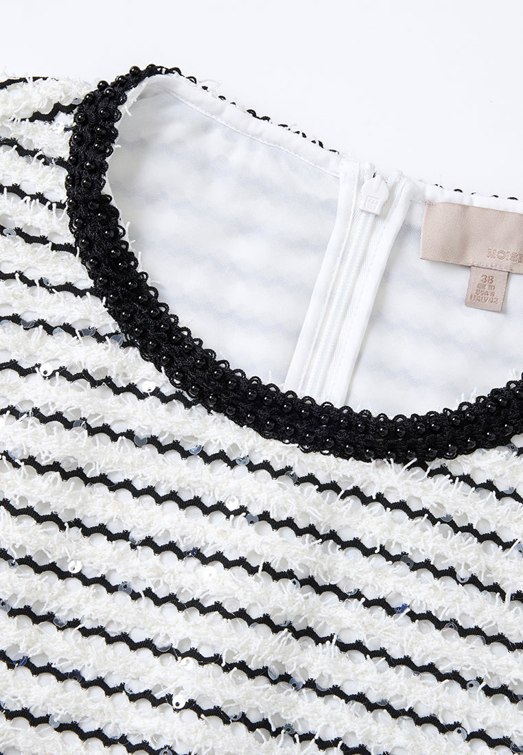 Stripe Frayed-detail Embellished Mesh Top