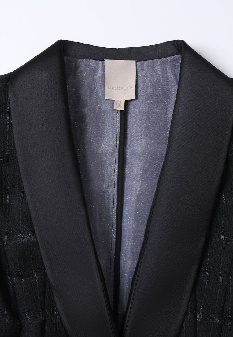 Single-Button Flap-pocket Striped Tweed Blazer