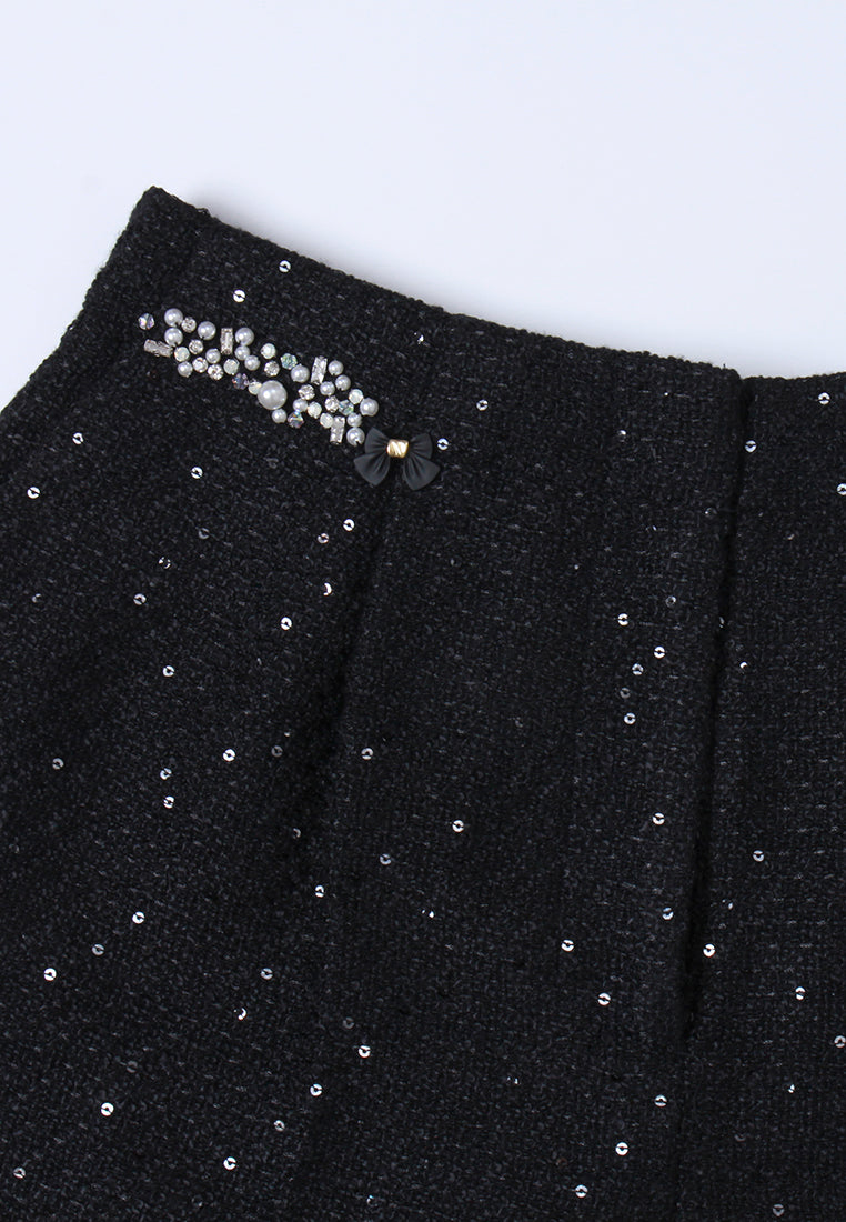 Sequin Tweed Straight-leg Trousers